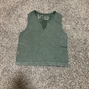 Green Ribbed Crop Top